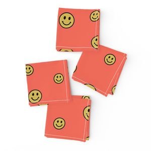 Retro Yellow Smiley Faces on Coral Decor Collection Design Collection kids room napkins design