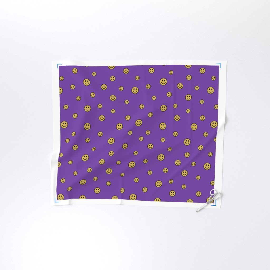 Retro Yellow Smiley Faces on Grape Purple Fabric design fabric