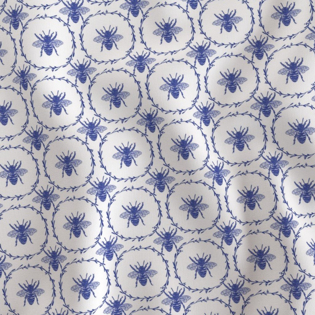 Royal Blue Honey Bees in Wreaths Fabric blue wreaths fabric