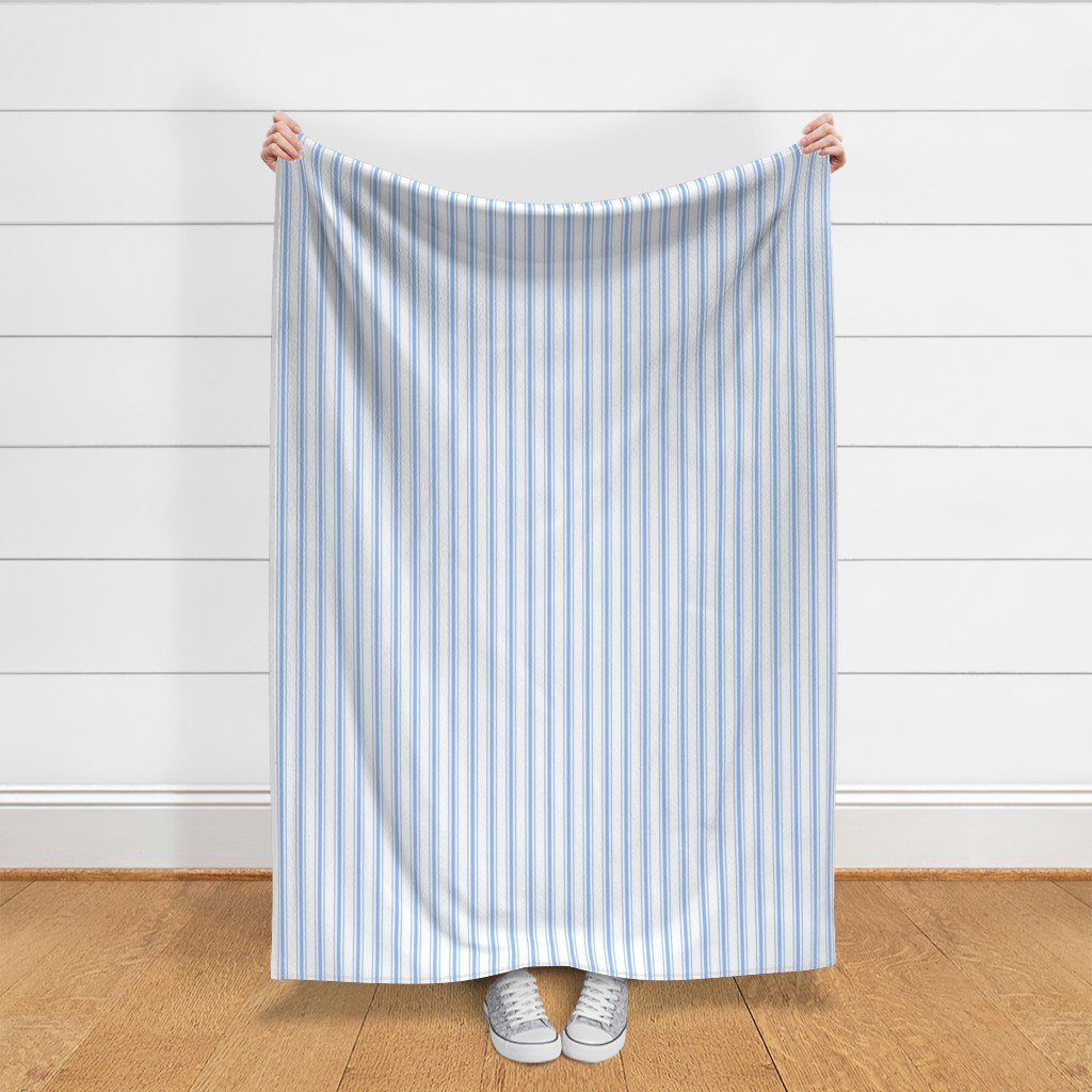 Mattress Ticking Narrow Striped Pattern in Pale Blue and White Fabric blue stripes fabric