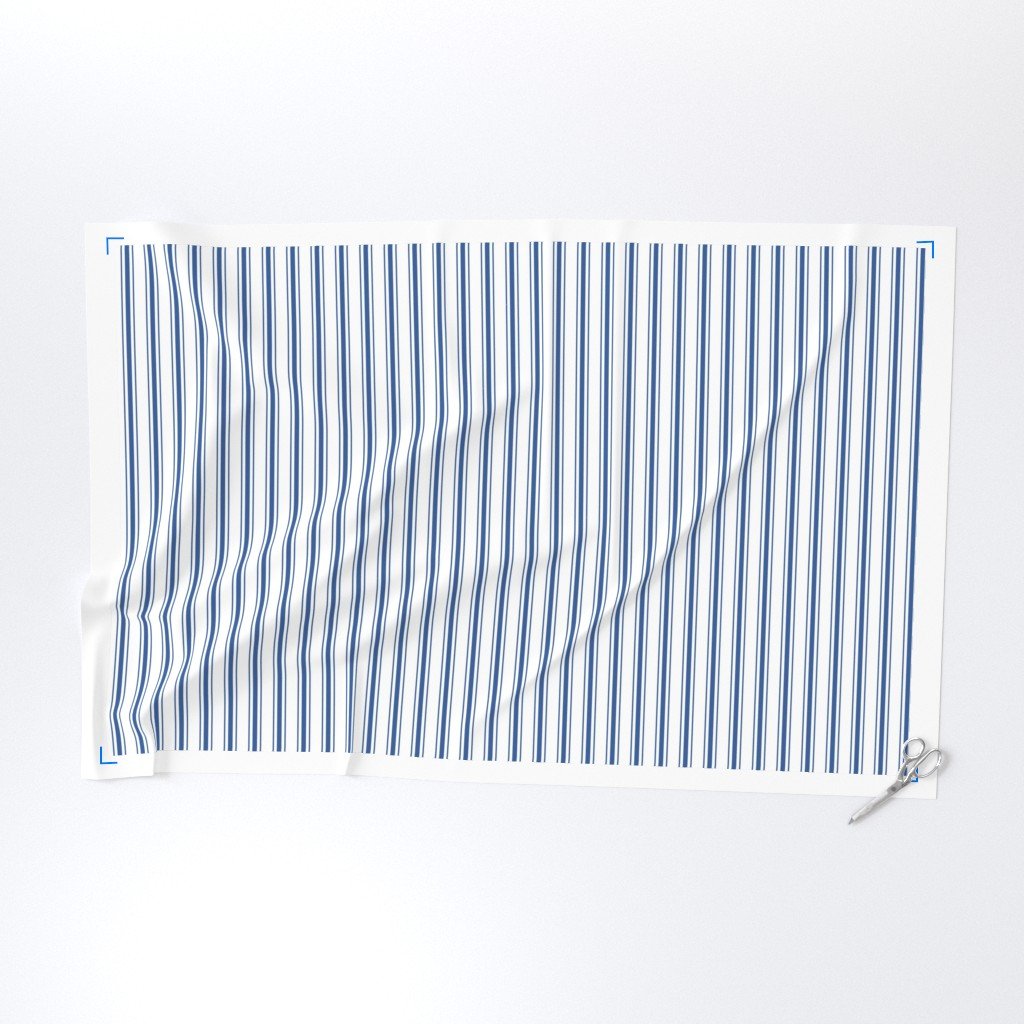 Mattress Ticking Narrow Striped Pattern in Dark Blue and White Fabric blue ticking fabric