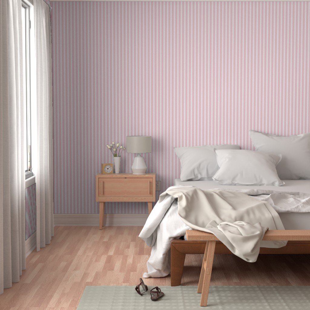 Classic Small Pink Petal French Mattress Ticking Double Stripes Wallpaper pink petal wallpaper