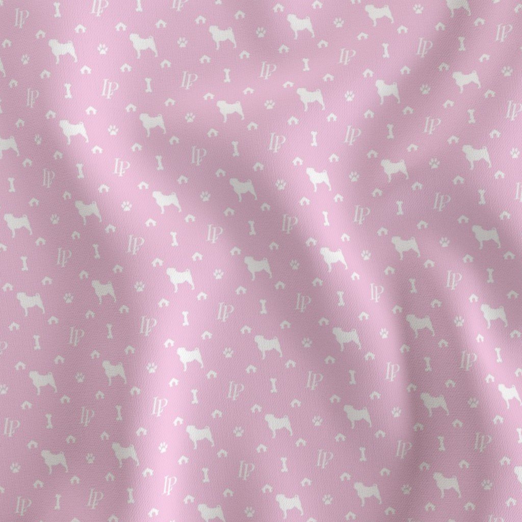 Louis Pug Face Luxury Dog Pattern in White on Princess Pink Fabric louis pug fabric