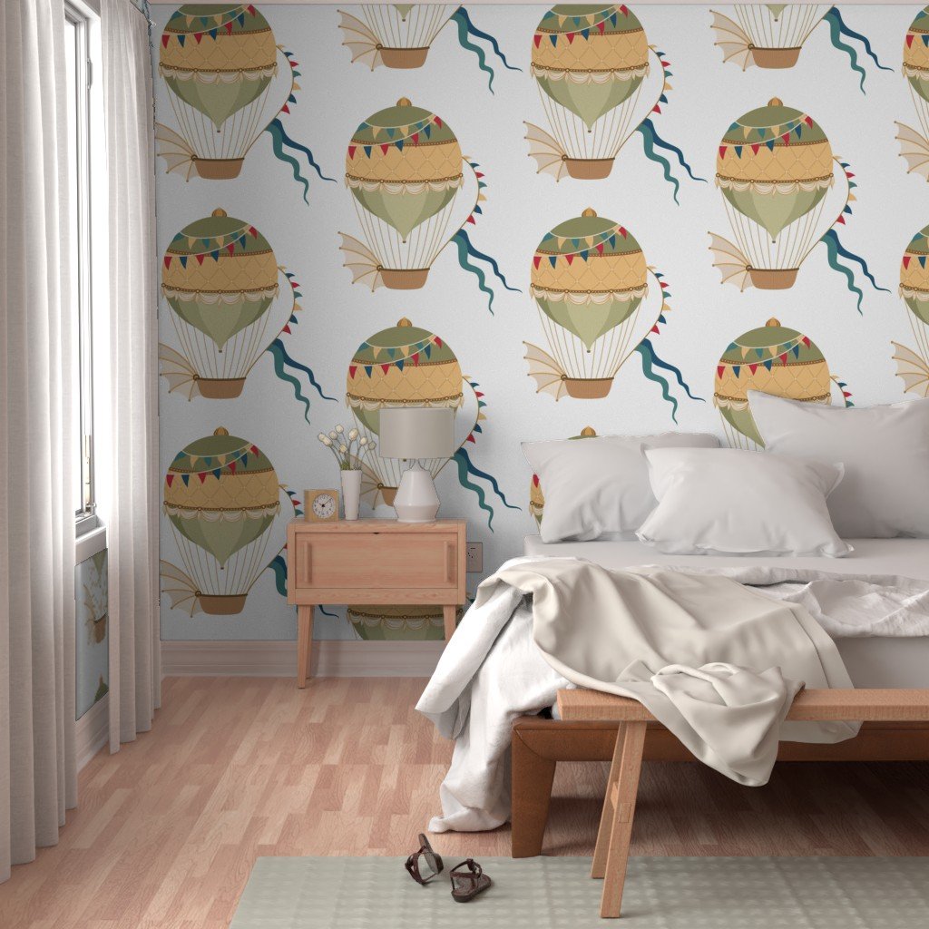 Vintage Ornamental Winged Hot Air Helium Balloons Wallpaper hot air balloon wallpaper