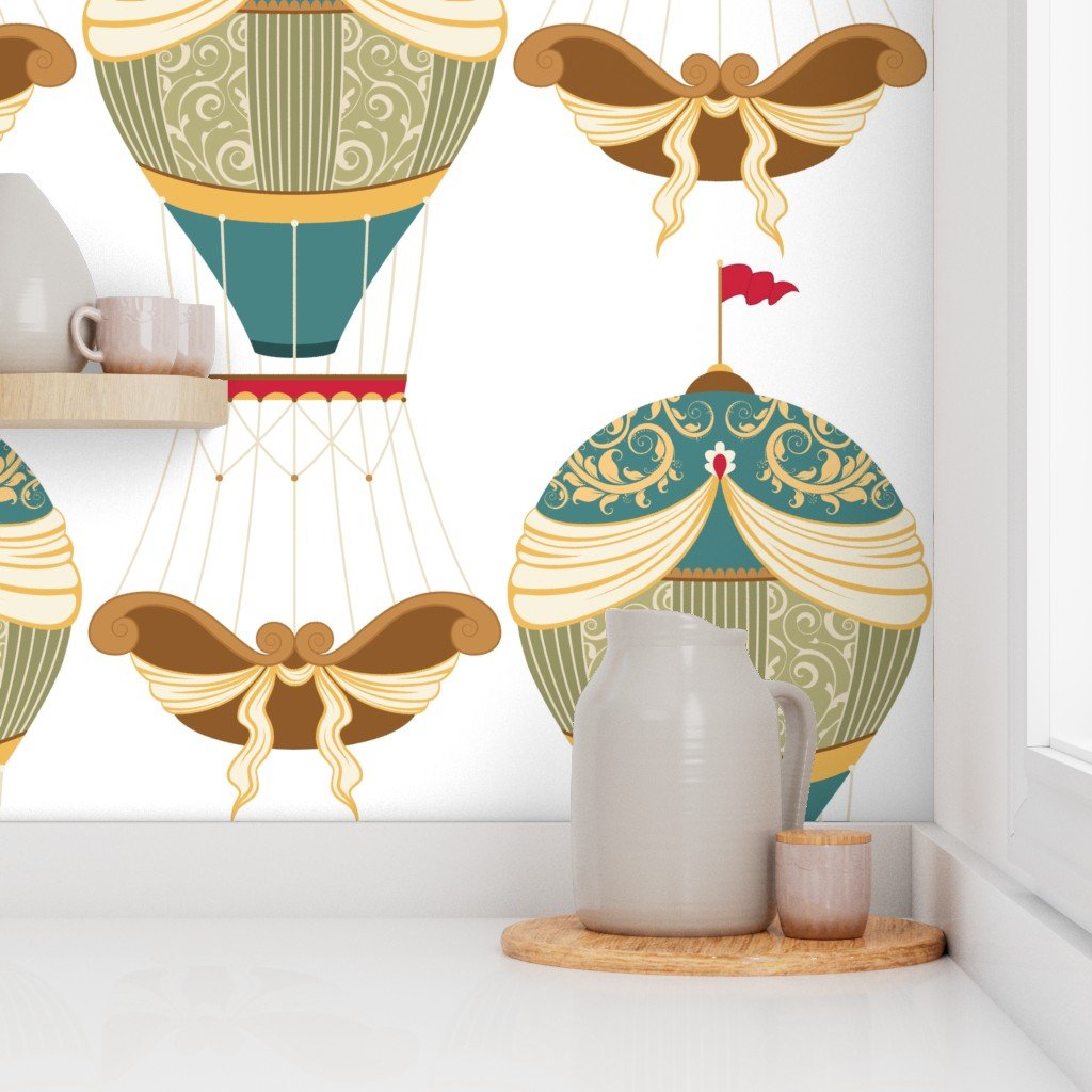 Vintage Ornamental Brocade Hot Air Helium Balloons Wallpaper hot air balloon wallpaper