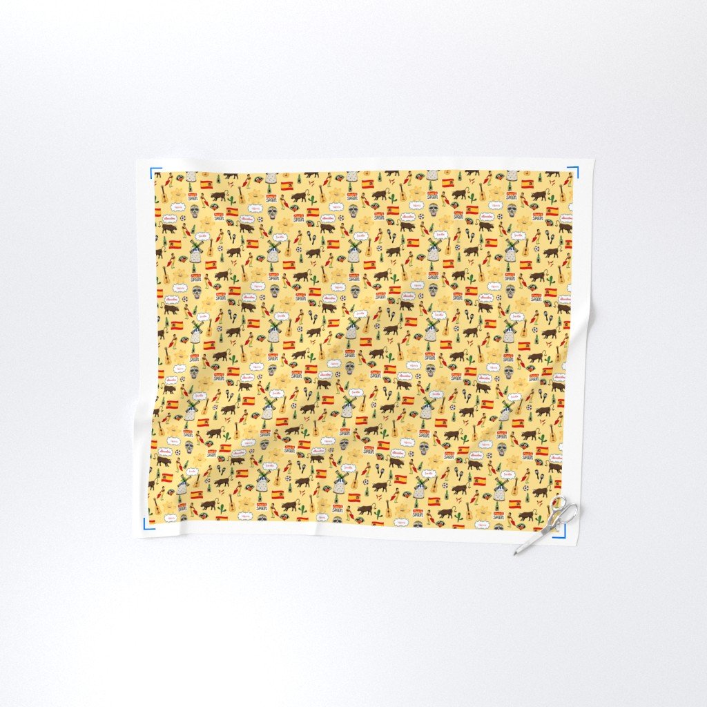 Spain Handdrawn Motifs Matador Windmill Bull Maracas Football Fabric flamenco guitar fabric