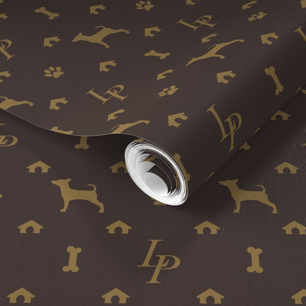 Louis Mini Pinscher Luxury Dog Attire Monogram Pattern Wallpaper brown and tan wallpaper