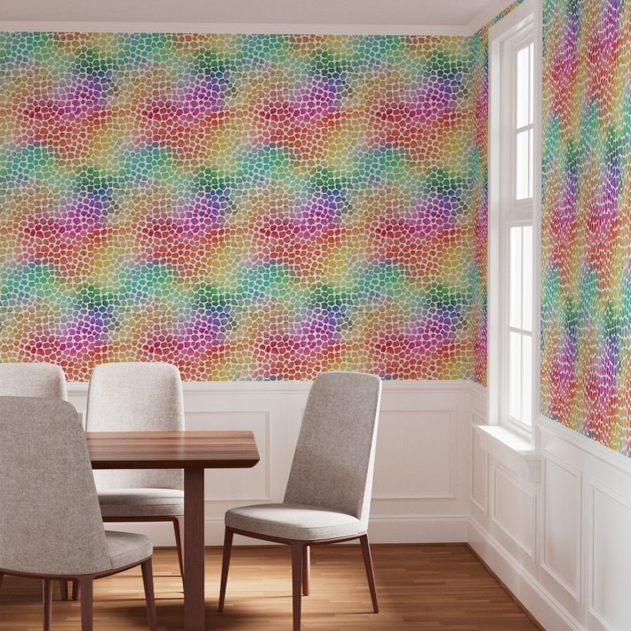 Rainbow Bright Pastel Mosaic Watercolor Spots in Mirror Repeat Wallpaper mirror repeat wallpaper