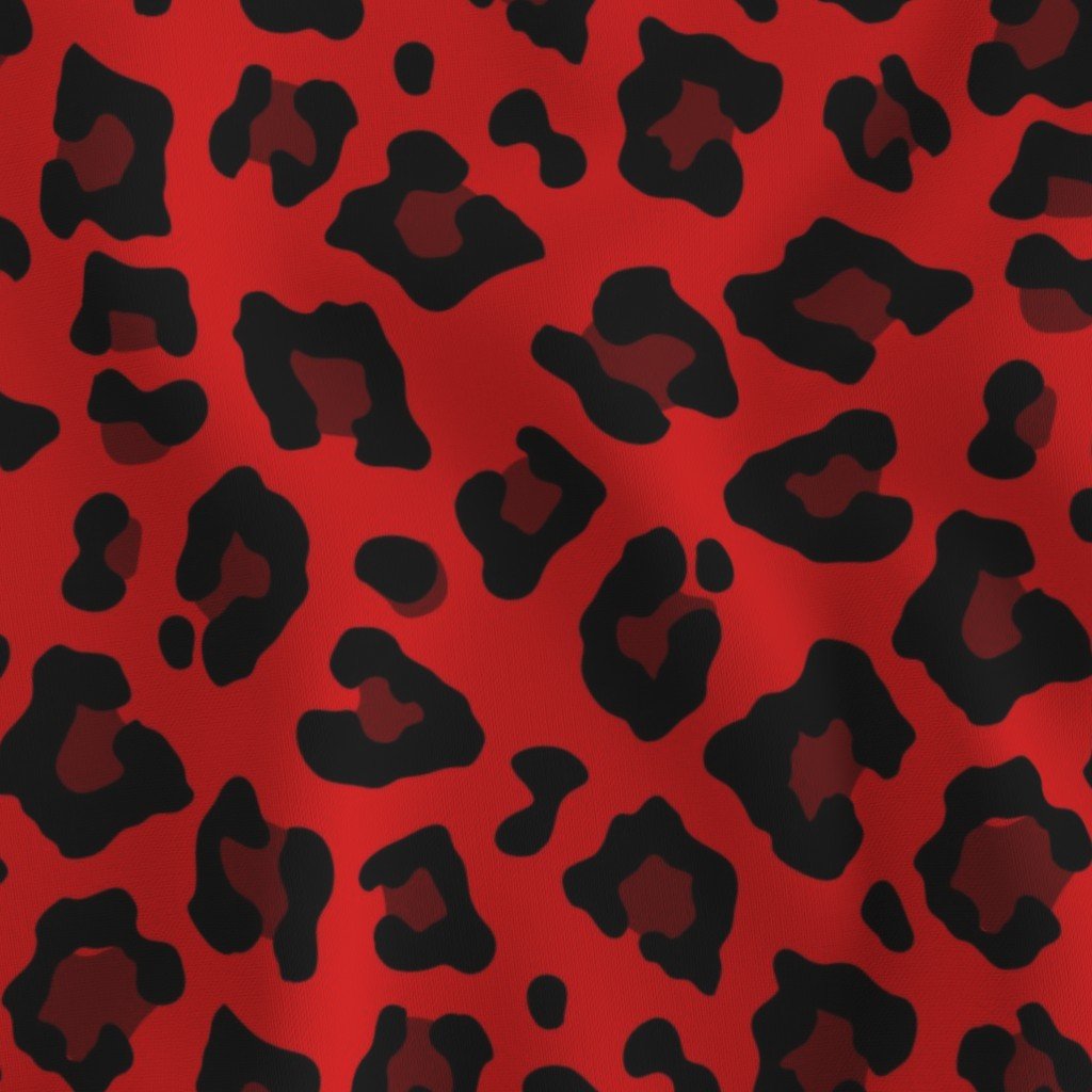 Jumbo Leopard Spots Animal Repeat Pattern Print in Red and Black Fabric leopard animal fabric