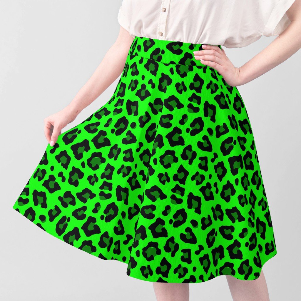 Jumbo Leopard Spots Animal Repeat Pattern Print in Green and Black Fabric green leopard fabric