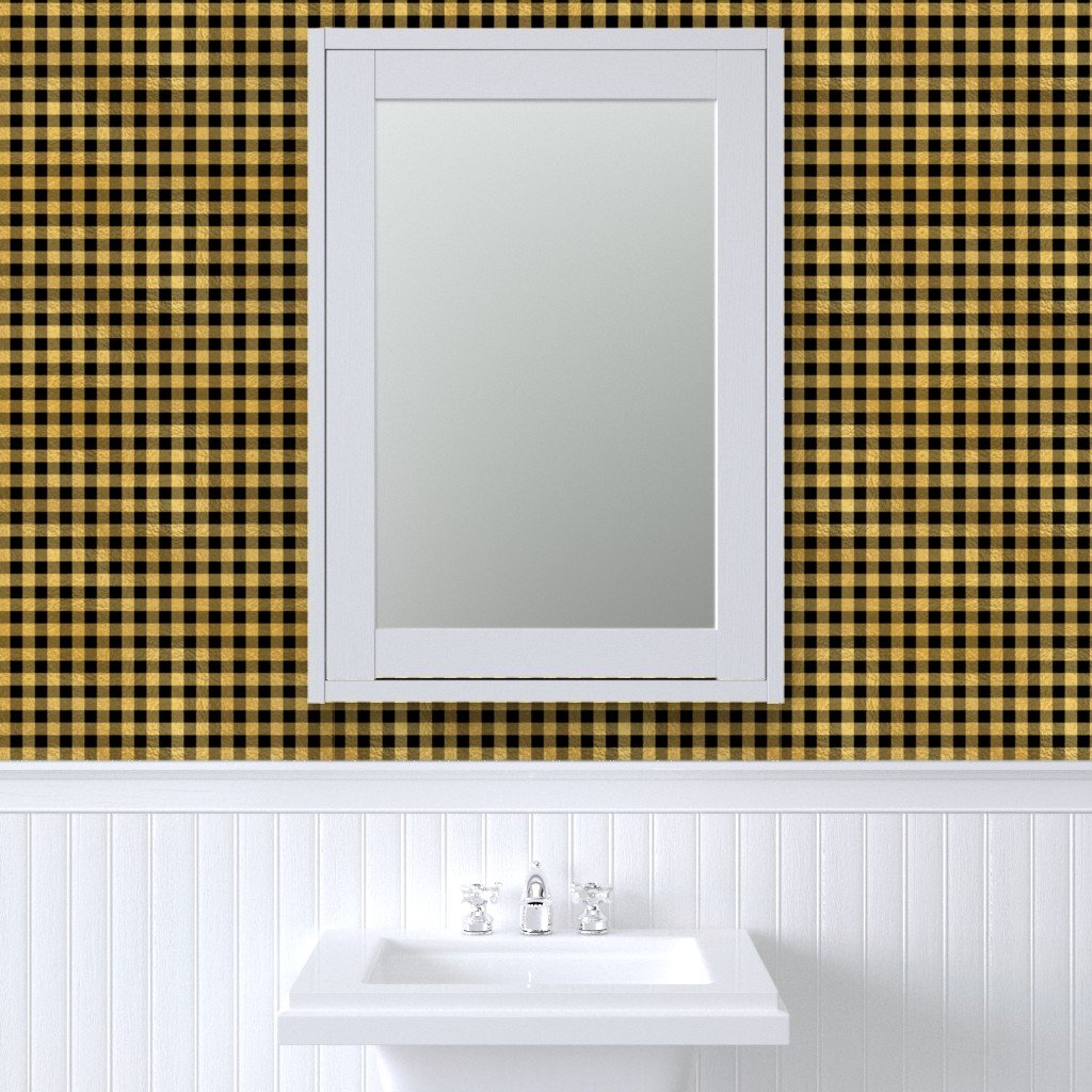 Christmas Faux Gold Foil and Black Buffalo Check 1 inch Wallpaper faux foil black wallpaper