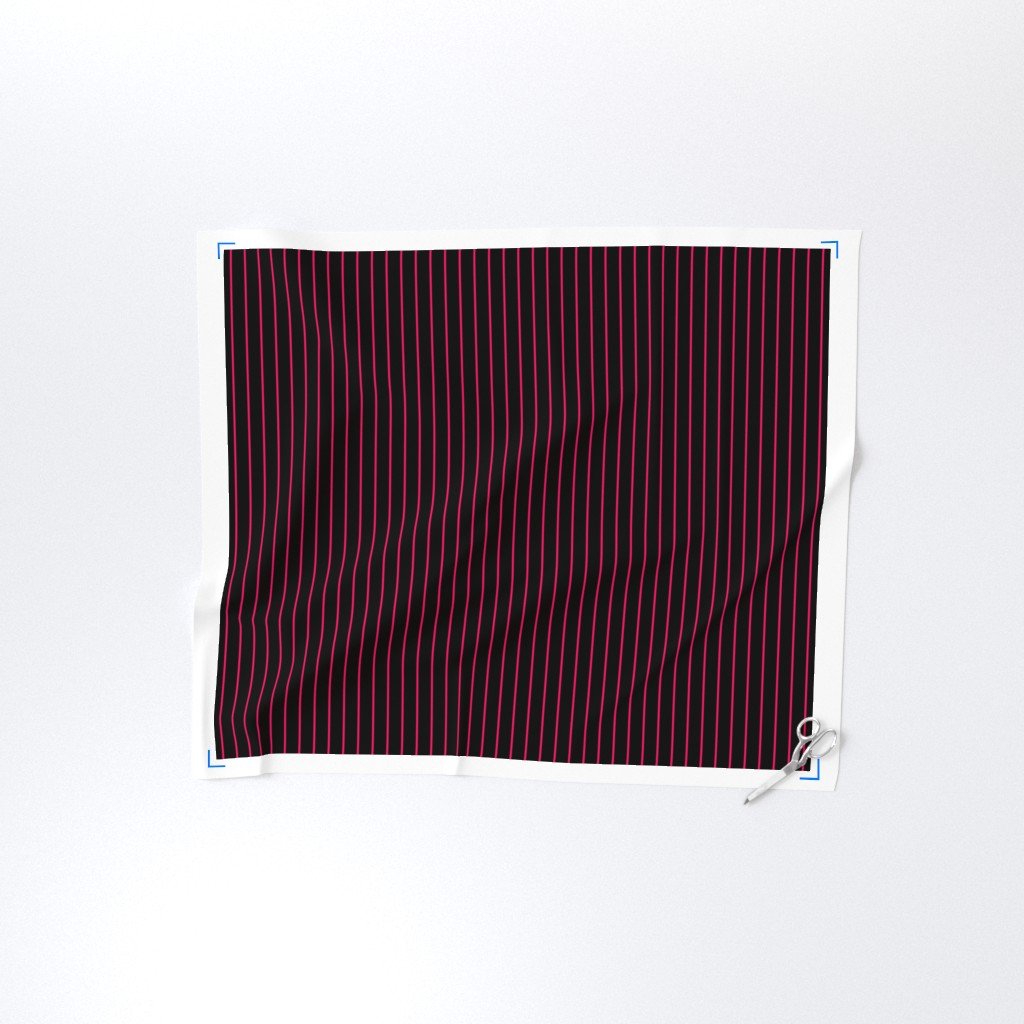 Classic wider 1 Inch Bright Hot Pink Pinstripe on a Black Background Fabric pink pinstripe fabric