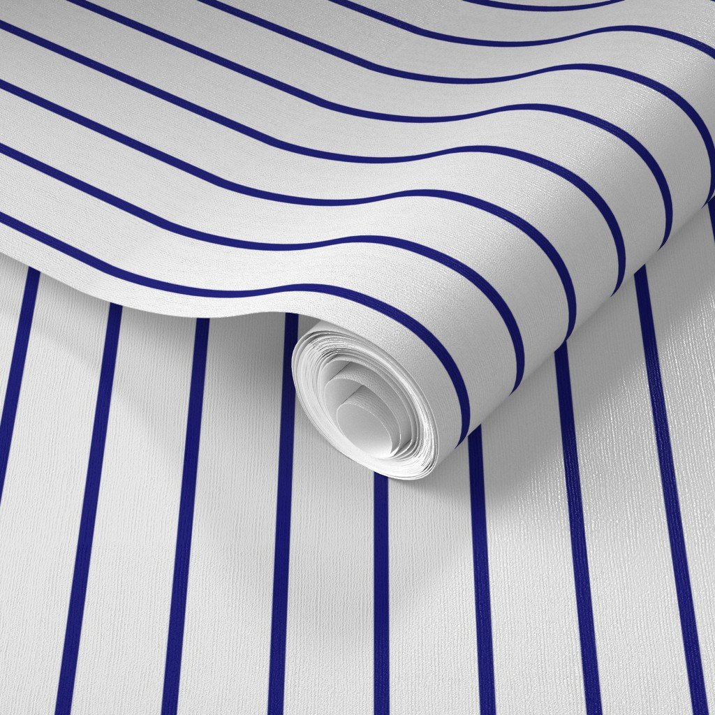 Classic wider 1 Inch Navy Blue Pinstripe on a Blue Background Wallpaper blue and white wallpaper