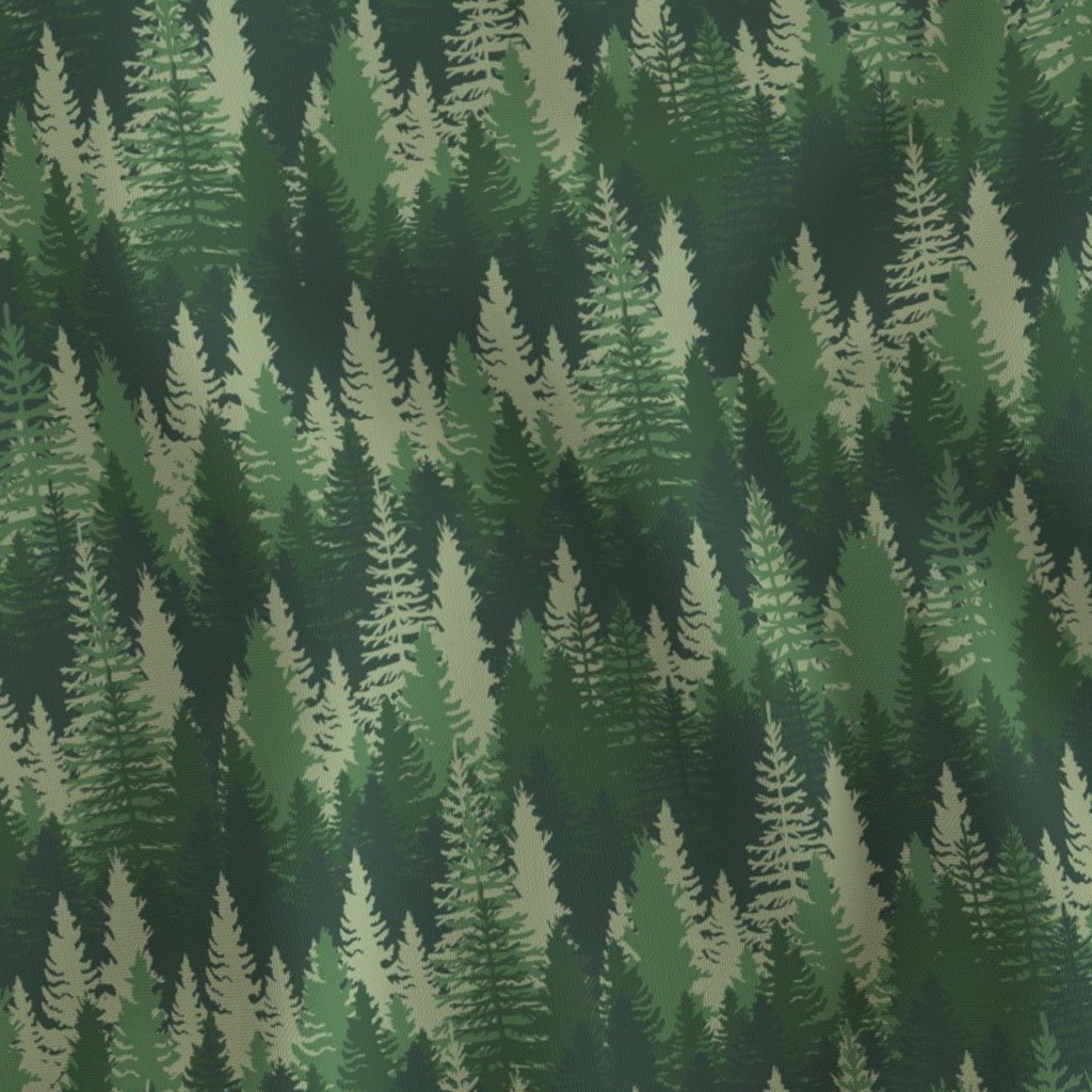 Endless Evergreen Forest with Fir Trees in Shades of Green Fabric green evergreens fabric