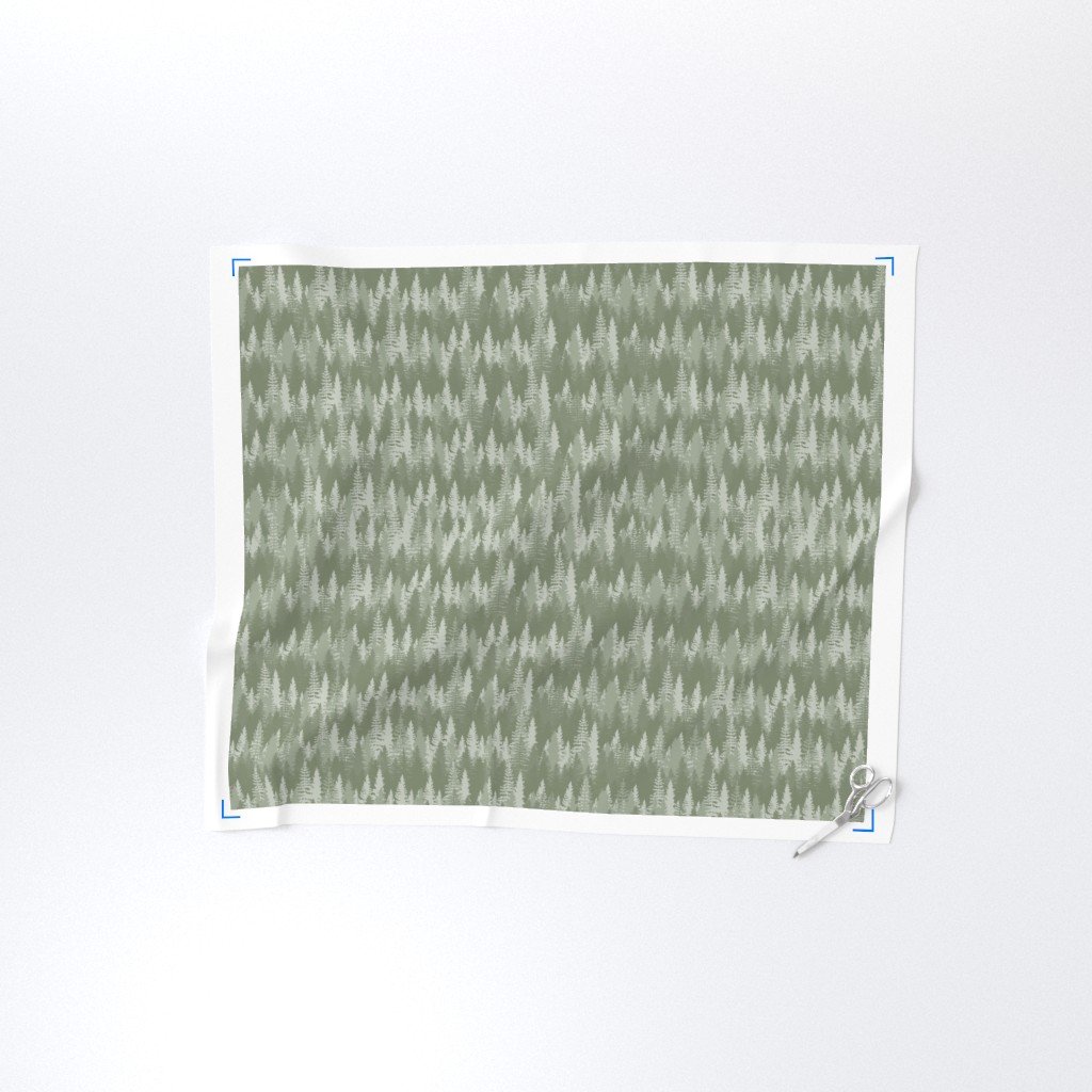 Endless Evergreen Forest with Fir Trees in Shades of Sage Green Fabric fir tree forest fabric