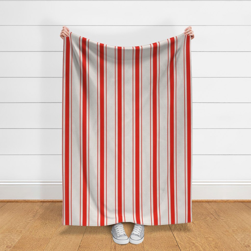 Garnet Red Antique Vintage Mattress Ticking Stripe on Cream Fabric mattress ticking str fabric