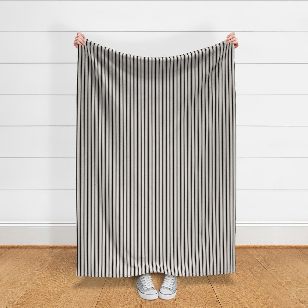 Mini Coal Black Antique Vintage Mattress Ticking Stripe on Cream Fabric black ticking fabric