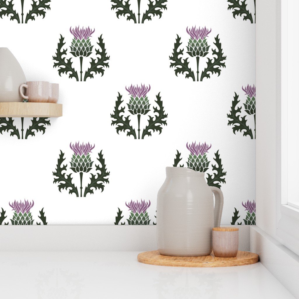 Large Scottish Thistle Flower of Scotland on White Wallpaper scottish thistle wallpaper