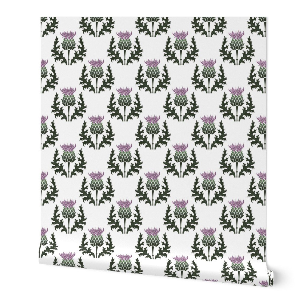 Large Scottish Thistle Flower of Scotland on White Wallpaper scottish thistle wallpaper