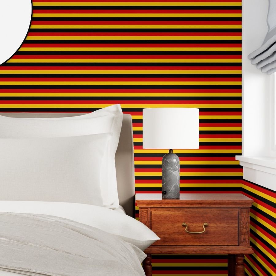 German Flag Colors Red Gold and Black 1 Inch Horizontal Stripes Wallpaper german colors wallpaper