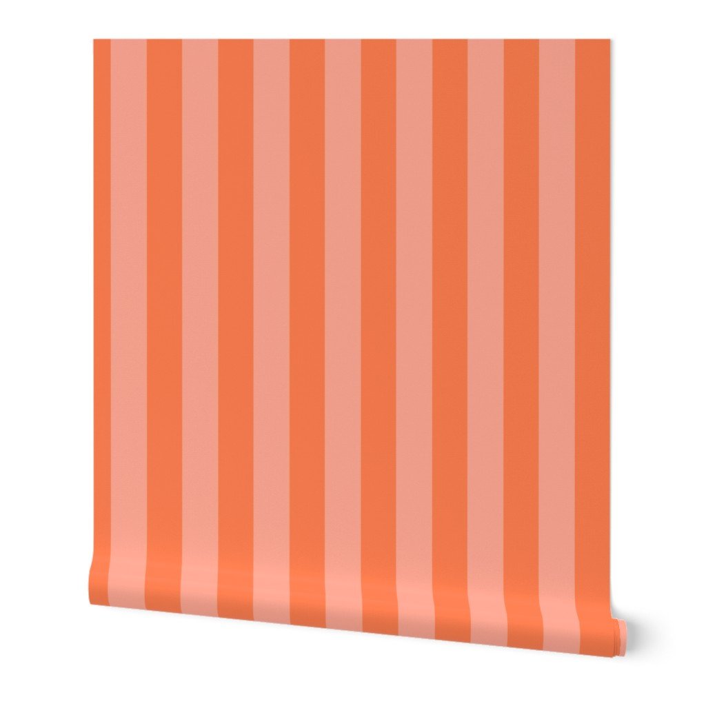Sunset Coral and Tonal Coral 2 Inch Vertical Cabana Stripes Wallpaper wedding stripe wallpaper