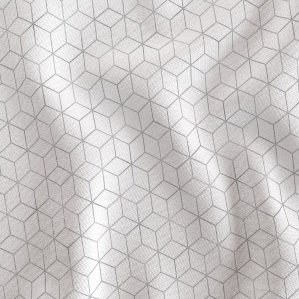 Small White and Faux Metallic Silver Art Deco 3D Geometric Cubes Fabric faux metallic fabric