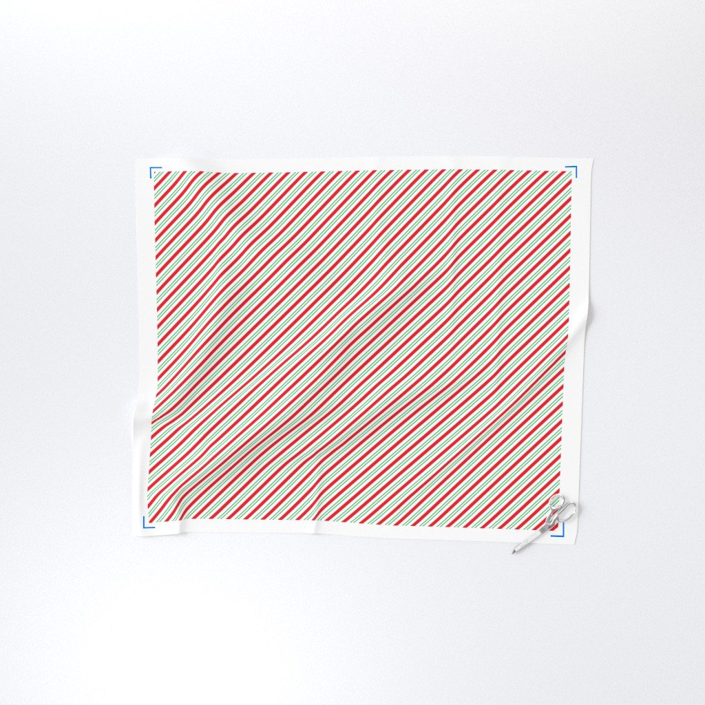 Small Classic Red Green Diagonal Christmas Candy Stripes Fabric diagonal stripes fabric