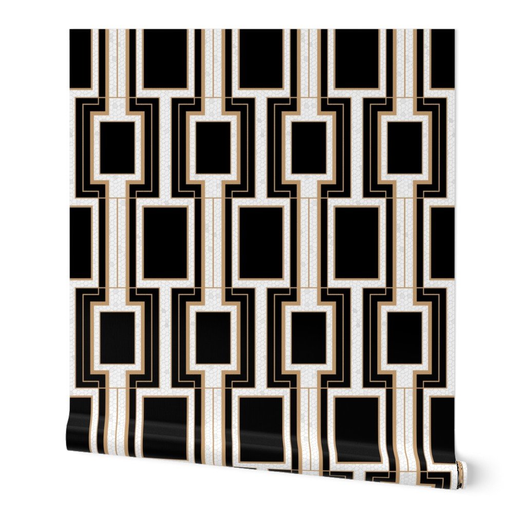 Small Art Deco Geometric Rectangles in Black and Faux Gold with Off Wallpaper art deco wallpaper