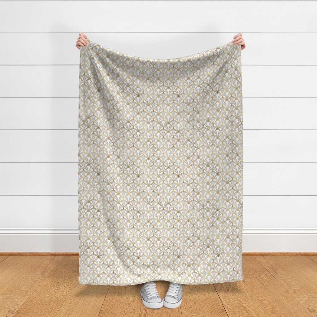 Crackled Cream Scallop Shells in Off White with Gold Art Deco Vintage Fabric off white fabric