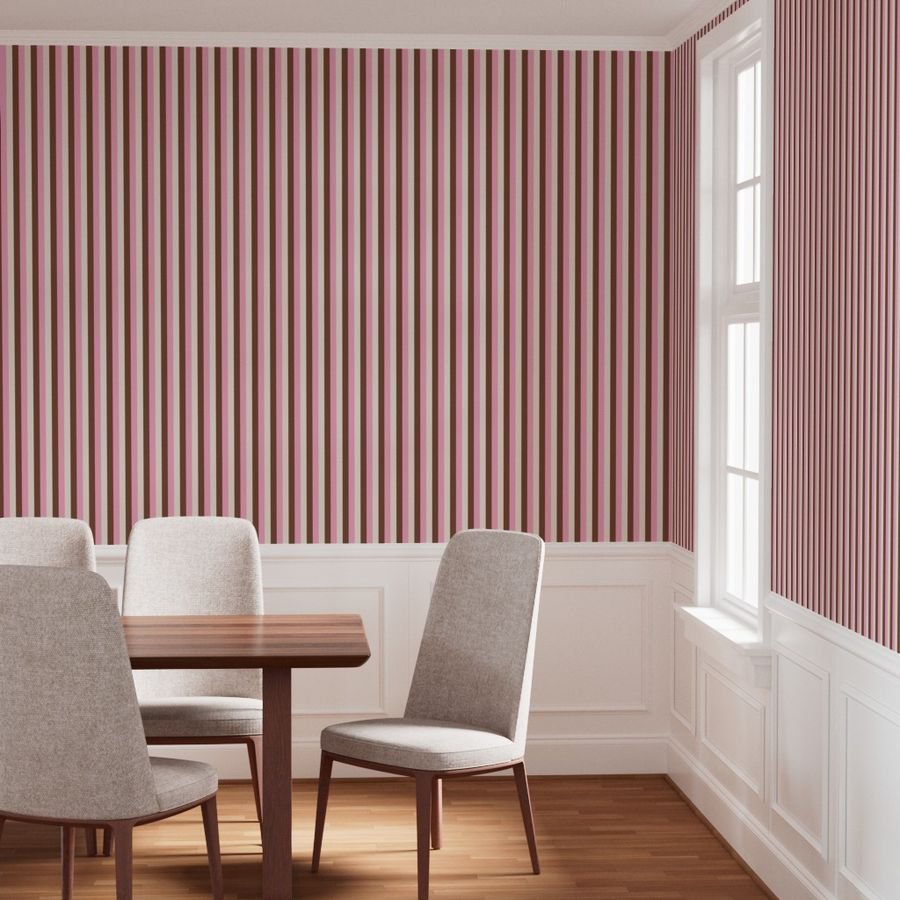 Vertical Vanilla Chocolate Strawberry Ice Cream Stripes 1 inch Wallpaper brown stripe wallpaper