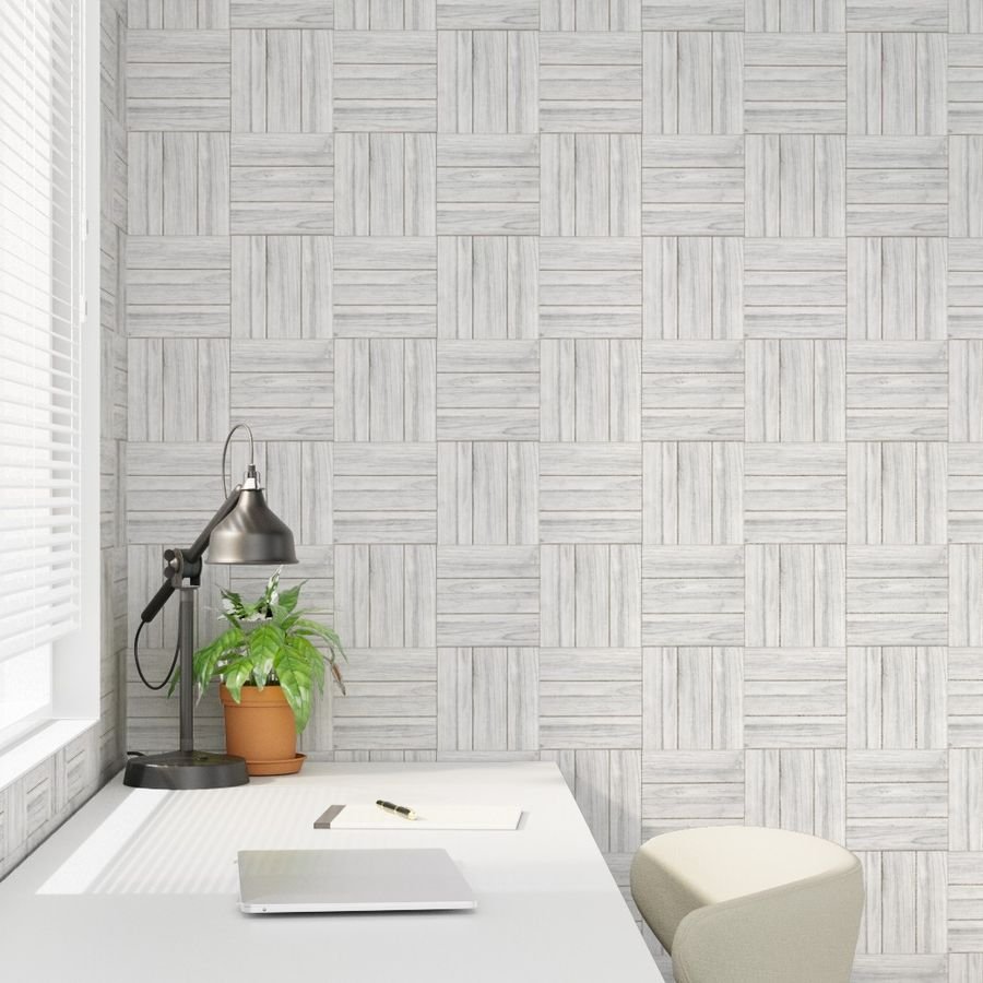Whitewashed Geometric Parquet Wooden Planks 3 inch Wallpaper white wood wallpaper