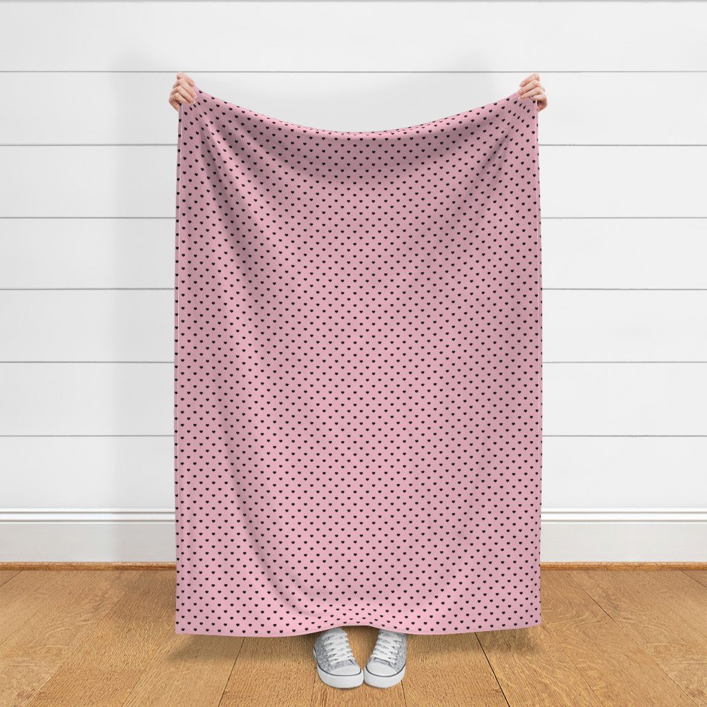 Mini Black Valentines Polkadot Love Hearts on Cotton Candy Fabric love heart fabric