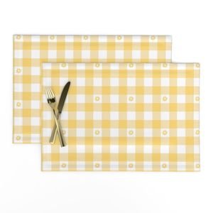 Buttercup Yellow and White Gingham Check with Center Floral Medallions in Home Decor Collection Home Styling Collection flower medallion placemat design