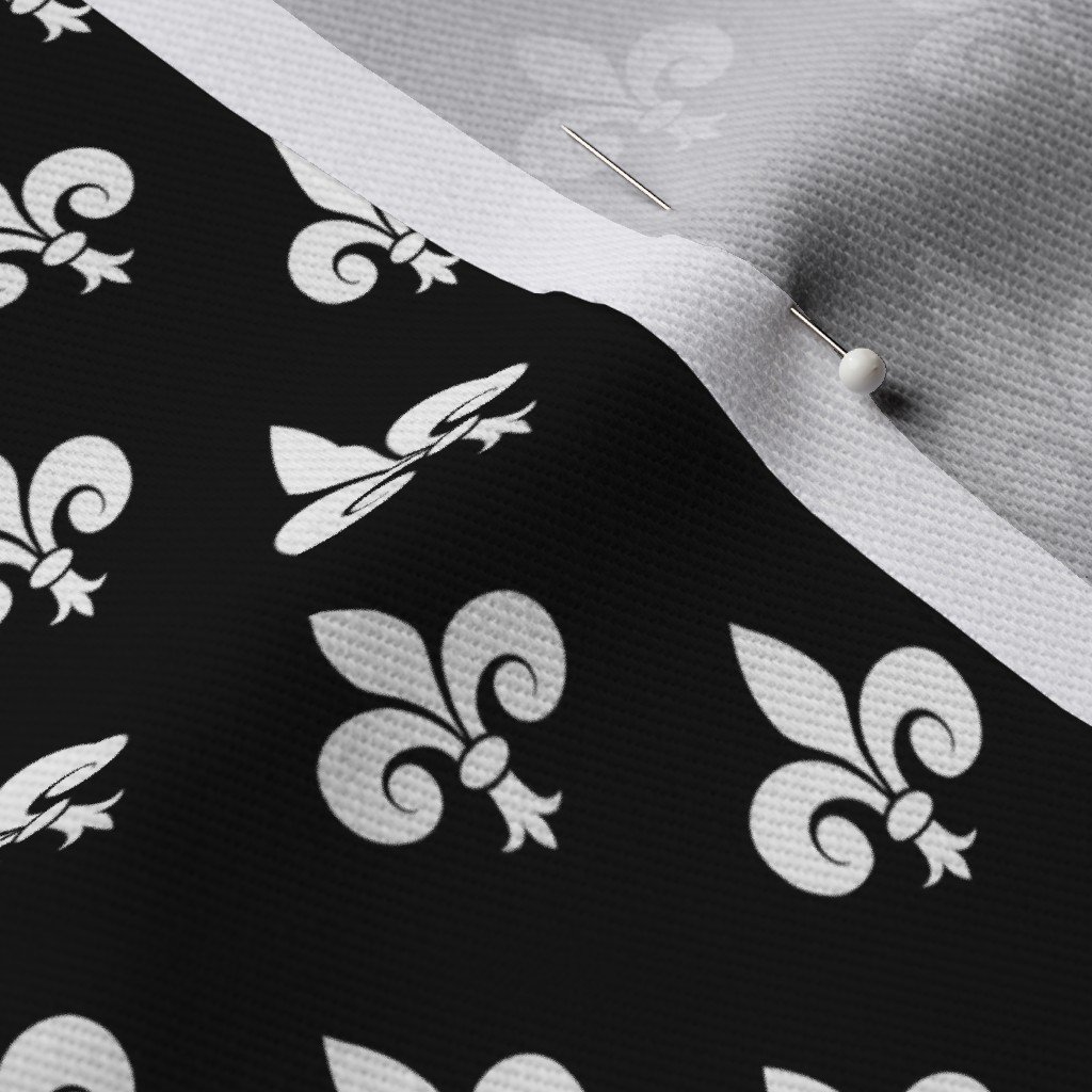 Small White French Fleur de Lis on Black Fabric french lily fabric