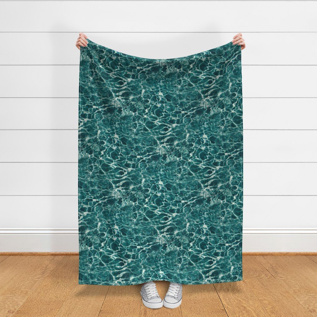 Deep Teal Ocean Water Ripple Reflections with Shimmering Coastal Waves Fabric green fabric