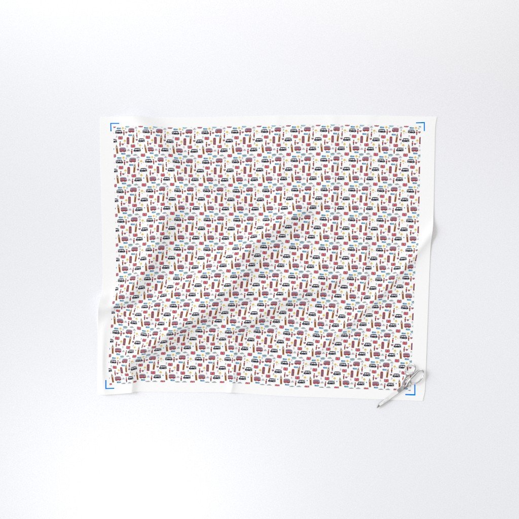 Small London England Handdrawn Motifs Big Ben Union Jack Palace Guard Fabric tea time fabric