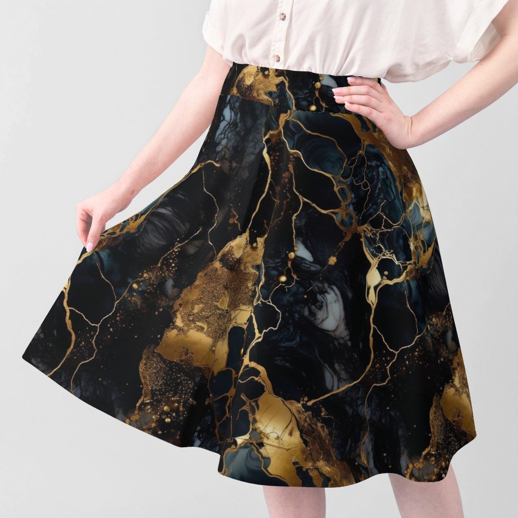 Black and Gold Alcohol Ink 1 Fabric inky swirls fabric