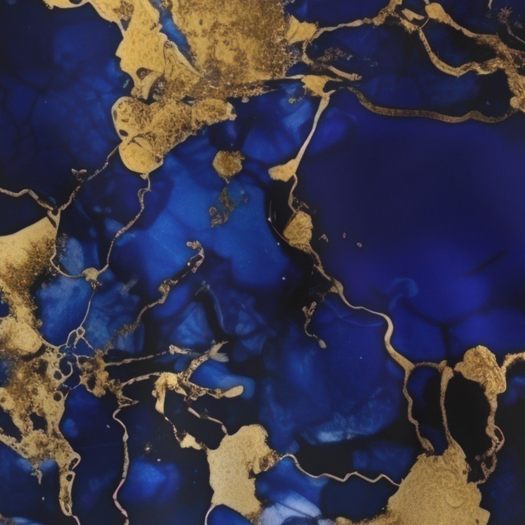 Cobalt Blue and Gold Alcohol Ink 3 Fabric inky swirls fabric