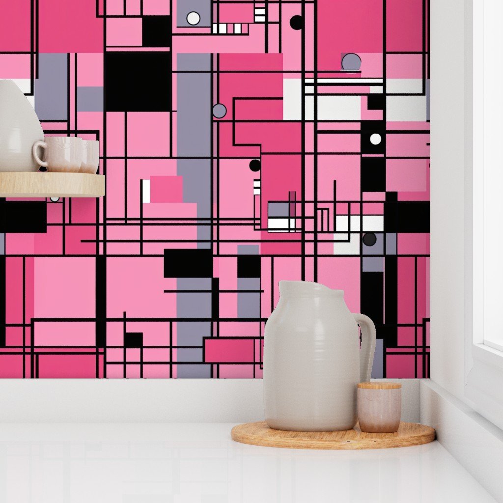 De Stijl Geometric Color Pattern in Pink Wallpaper abstract art wallpaper