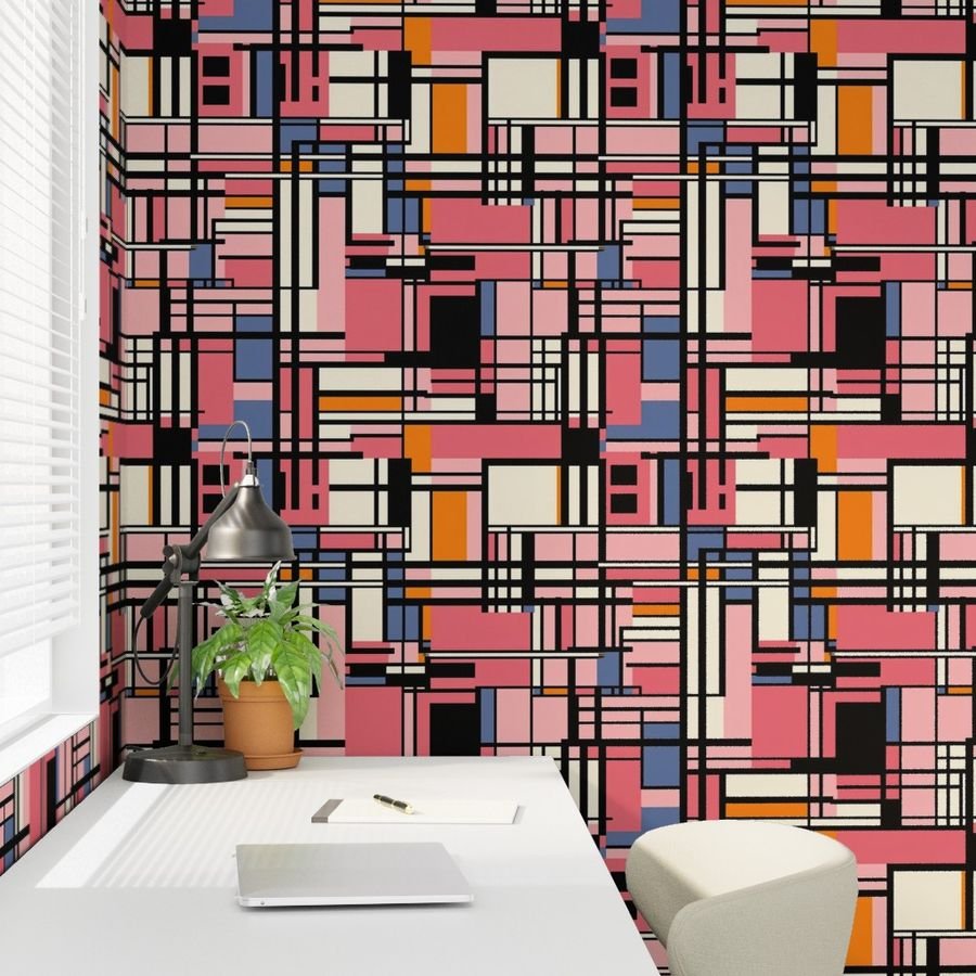 De Stijl Geometric Color Pattern in Pink Wallpaper abstract art wallpaper
