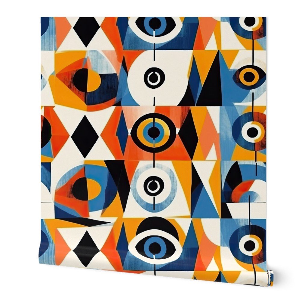 Evil Eye in Geometric Pattern of Bright Colors Wallpaper abstract art wallpaper