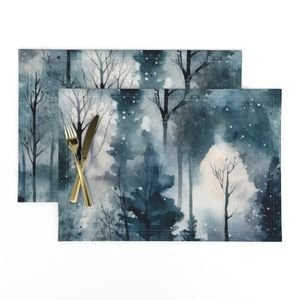Endless Winter Dreamscape Trees in Misty Forest Decor Collection Design Collection winter trees placemat design
