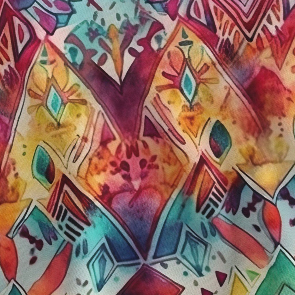 Bright Watercolor Aztec Geometric Pattern Fabric geometric pattern fabric