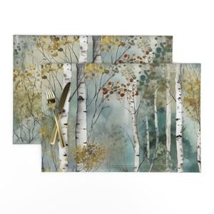 Endless Birch Tree Dreamscape Trees in Misty Forest Watercolor Design Collection Home Decor Collection seamless forest placemat design