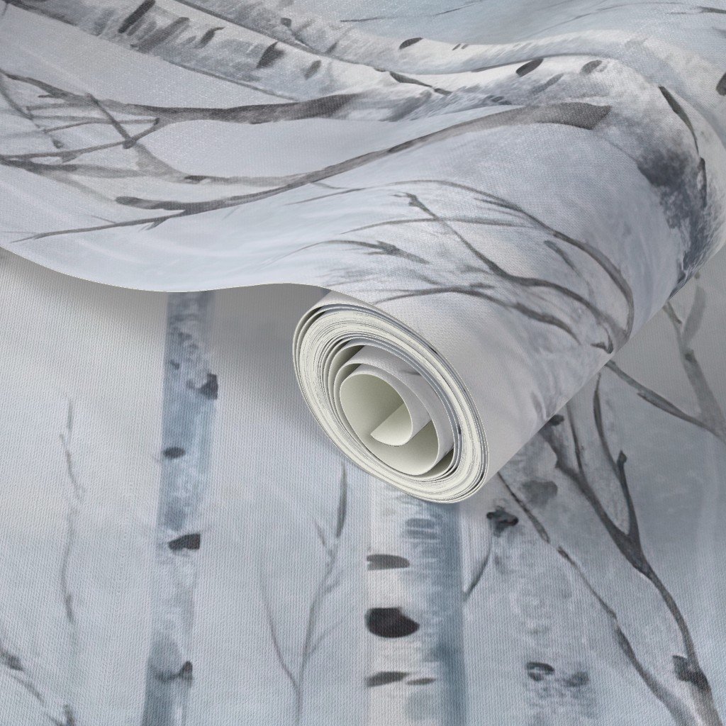 Endless Silver Birch Tree Dreamscape Trees in Misty Forest Watercolor silver birch trees wallpaper