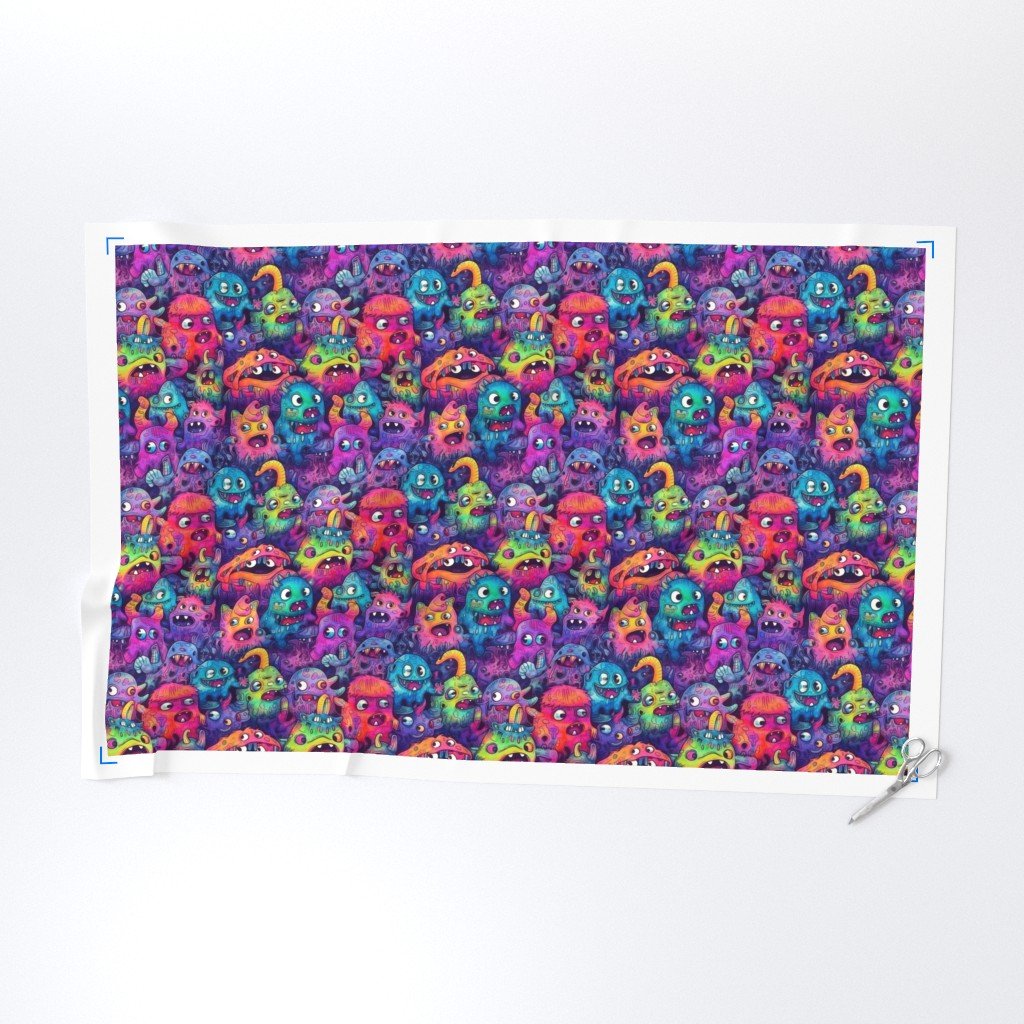 Cute Halloween Monster Watercolor Doodles in Bright Colors Fabric halloween monsters fabric