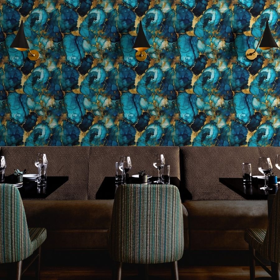 Blue Topaz with Gold Alcohol Ink Wallpaper abstract birthstone wallpaper