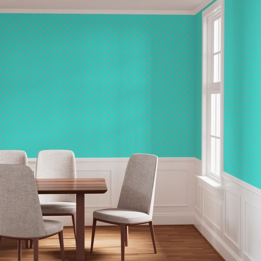 Large Polka Dots in Palm Beach Pink and on South Beach Aqua Blue Wallpaper aqua blue wallpaper