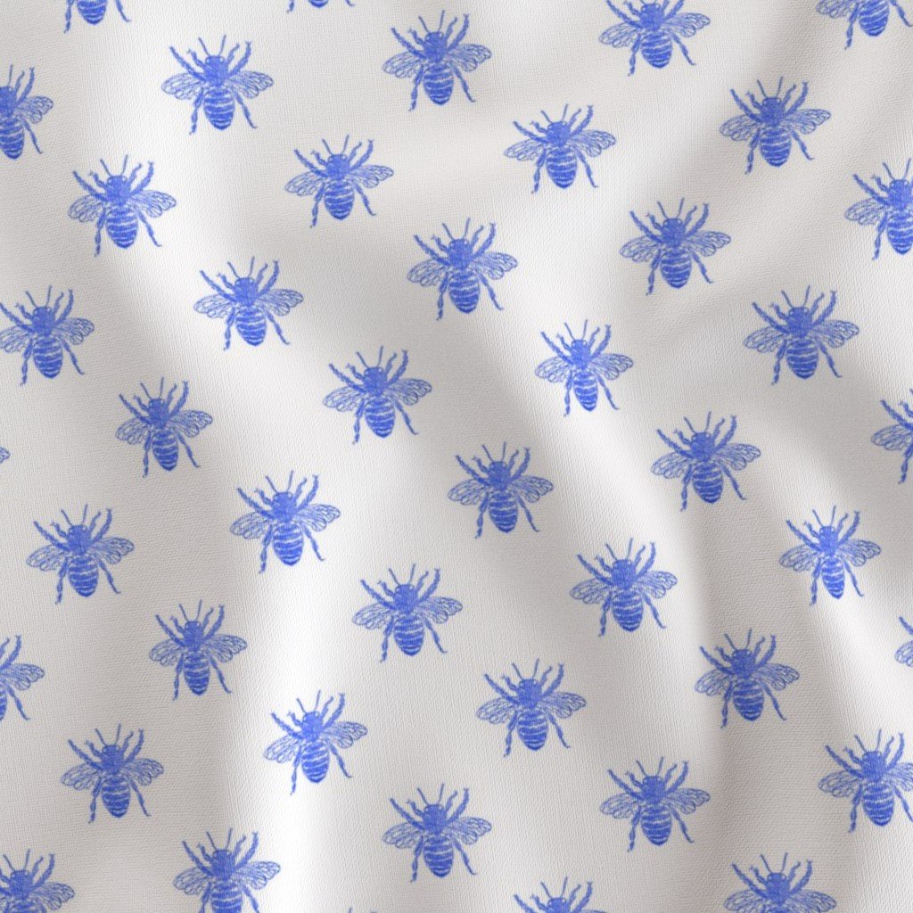 Blue Faux-foiled Bees on White Home Styling Collection Home Decor Collection honey bees fabric