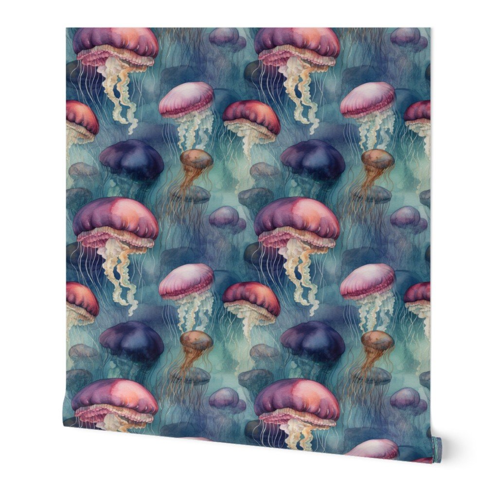 Underwater Watercolor of Brightly Colored Jelly Fish with Wallpaper jelly fish wallpaper